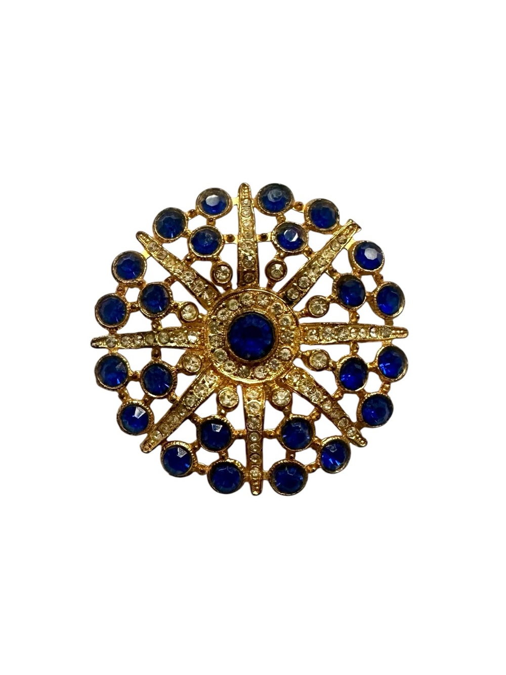 1930’s Gold-Tone Blue Crystal Starburst Brooch - Women Jewelry